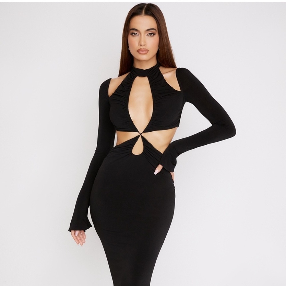 Serafina Black Jersey Cut Out Maxi Dress